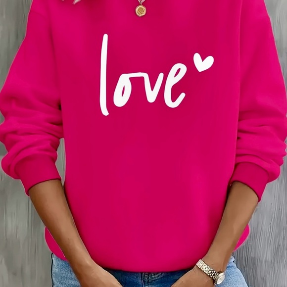 chic Tops - NWOT Chic Love Letter Print Crew Neck Sweatshirt - Pink